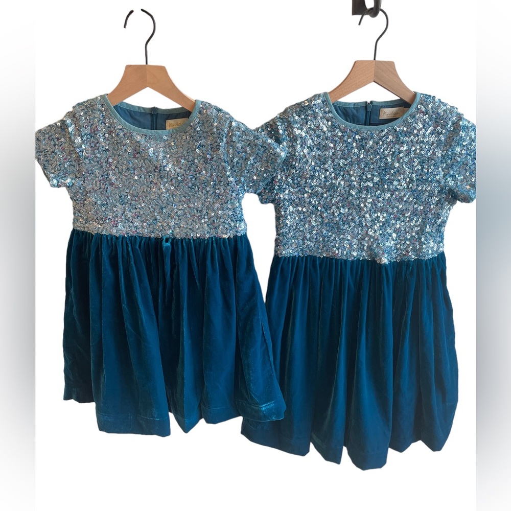Mini Boden Teal Sequin Velvet Dress - size 5/6 and size 9/10